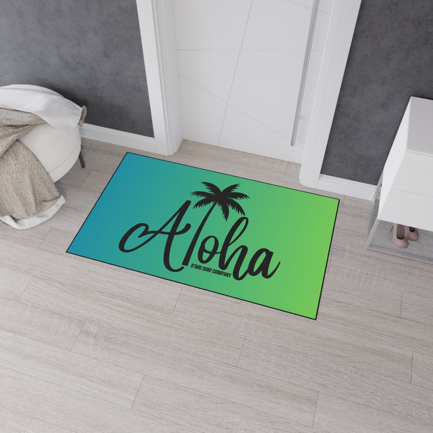 O'ahu Surf Company Aloha Heavy Duty Floor Mat - Blue and Green. Floor Mats. . Features Aloha tropical island vibe.