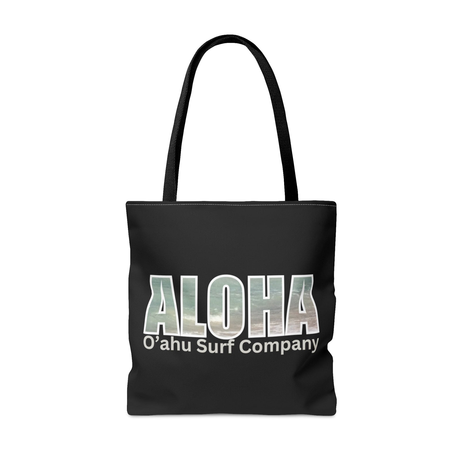 O'ahu Surf Company Aloha Tote Bag - Black. This stylish bag features Aloha and the Hawaiian islands. Perfect travel bag.