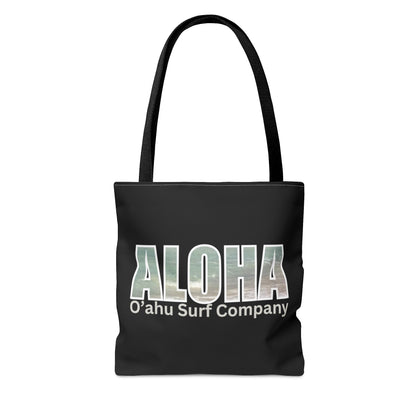 O'ahu Surf Company Aloha Tote Bag - Black. This stylish bag features Aloha and the Hawaiian islands. Perfect travel bag.