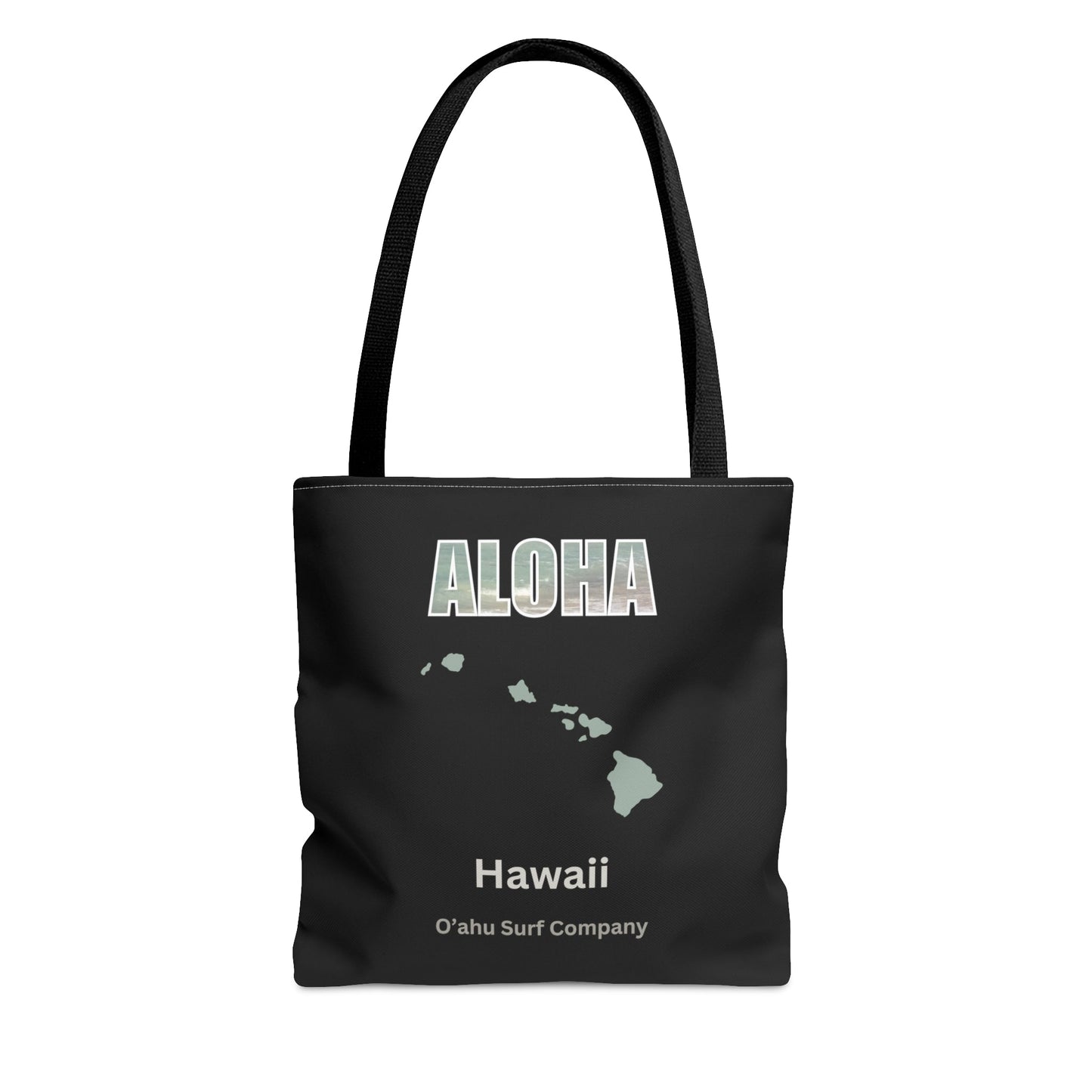 O'ahu Surf Company Aloha Tote Bag - Black. This stylish bag features Aloha and the Hawaiian islands. Perfect travel bag.