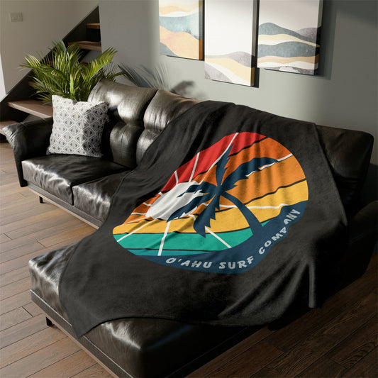 O'ahu Surf Company Island Throw Blanket. Black with rainbow colors Hawaii island tropical throw blanket.