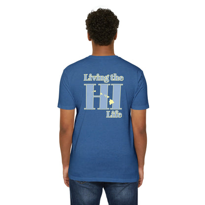 O'ahu Surf Company Living the HI Life Hawaiian Islands T-shirt. Oahu surf shirt featuring HI the Hawaii state initials.