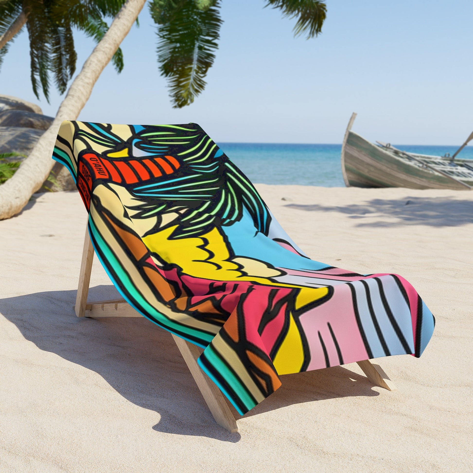 O'ahu Surf Company Palm Beach Towel. . Tropical island beach towel featuring ocean and palm tree. Soft beach towel.