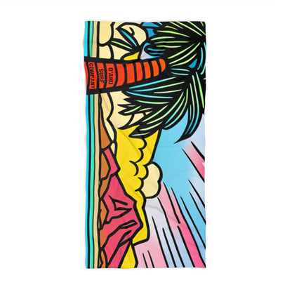 O'ahu Surf Company Palm Beach Towel. 30" × 60". Tropical island beach towel featuring ocean and palm tree. Soft beach towel.