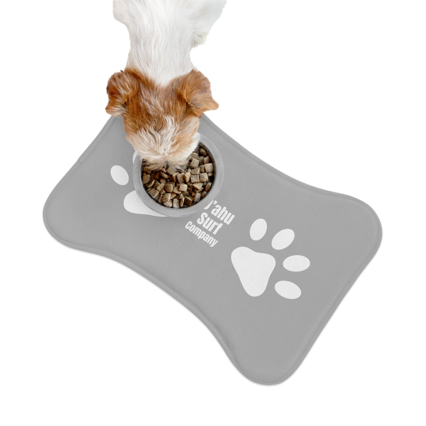 O'ahu Surf Company Paw Print Pet Food Mat - Dog and Cat Food Mat in Gray and White