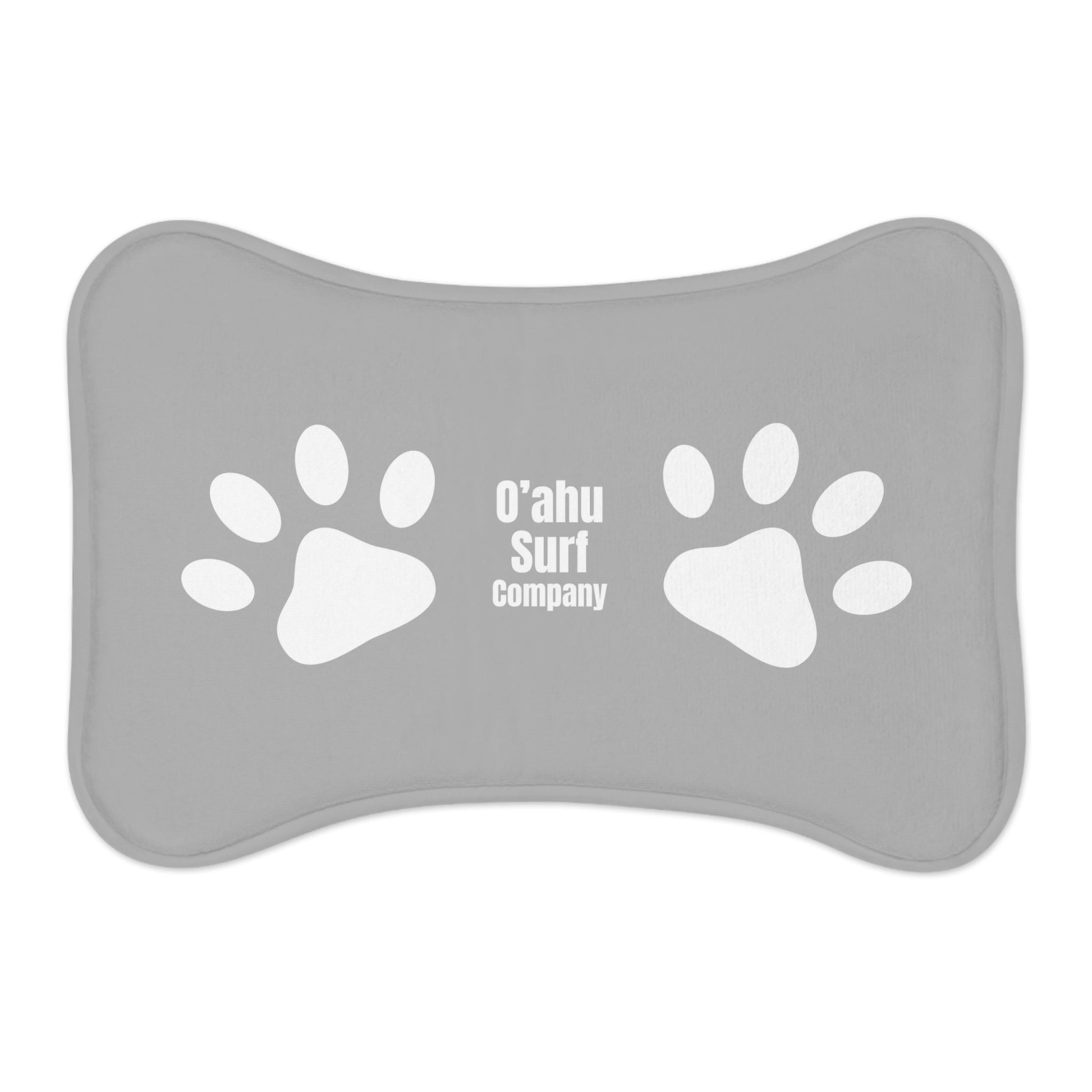 O'ahu Surf Company Paw Print Pet Food Mat - Dog and Cat Food Mat in Gray and White