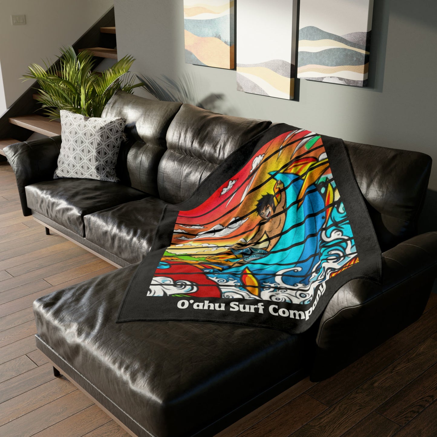 O'ahu Surf Company Shredding Waves Throw Blanket - Hawaii Blanket - Super Soft Throw Blanket - Surf Theme Blanket