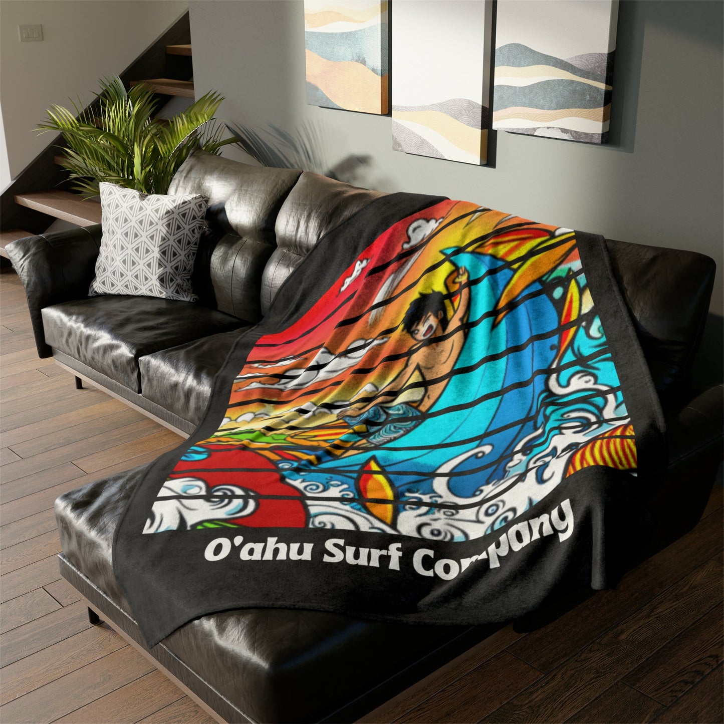 O'ahu Surf Company Shredding Waves Throw Blanket - Hawaii Blanket - Super Soft Throw Blanket - Surf Theme Blanket