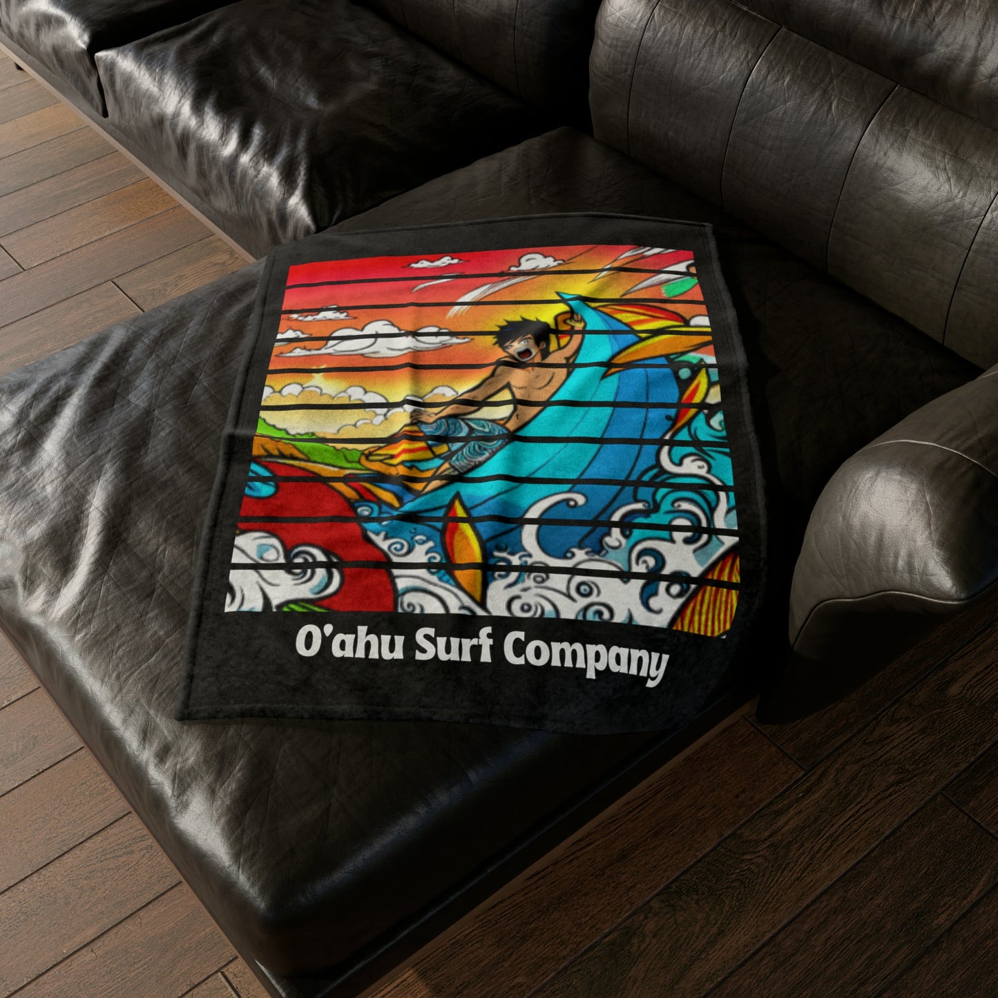 O'ahu Surf Company Shredding Waves Throw Blanket - Hawaii Blanket - Super Soft Throw Blanket - Surf Theme Blanket