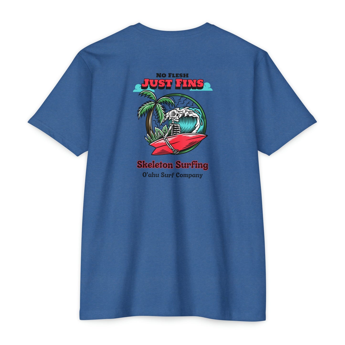 O'ahu Surf Company Skeleton No Flesh Just Fins Surfer T-shirt. Hawaii Surf Shirt. Hawaii Surf T Shirts.