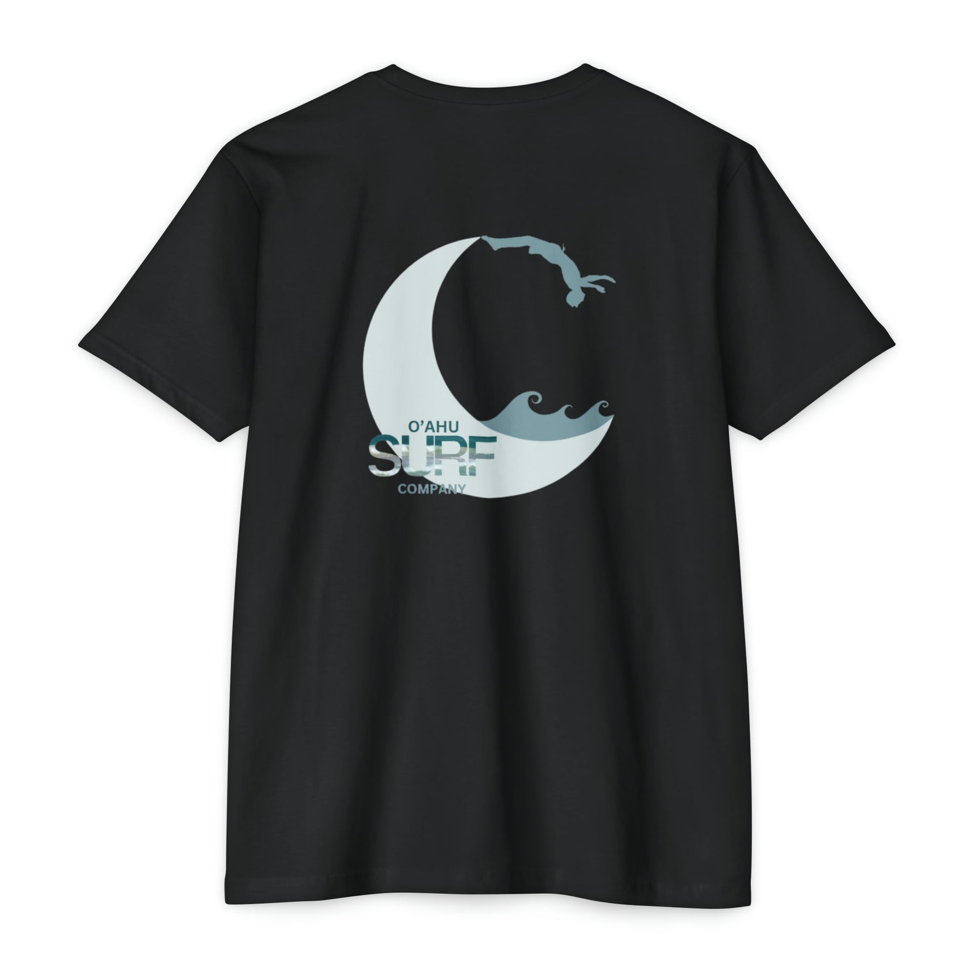 O'ahu Surf Company Surfer Backflip Cliff Diving T-shirt. Hawaii Surf T Shirts. Hawaii Surf Shirt CVC Black.