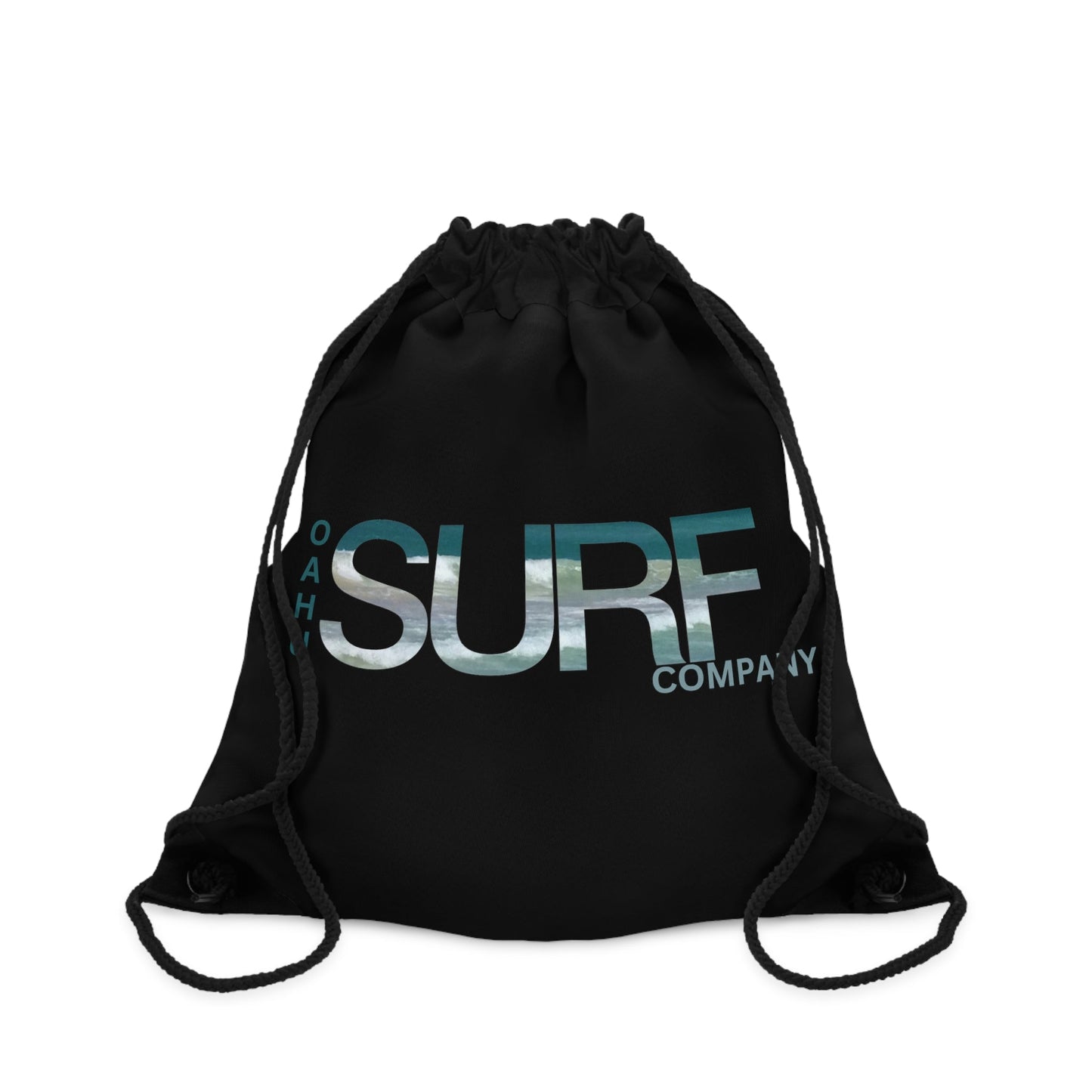 O'ahu Surf Company Surfer Drawstring Bag - Oahu Hawaii drawstring backpack - Black light weight travel bag