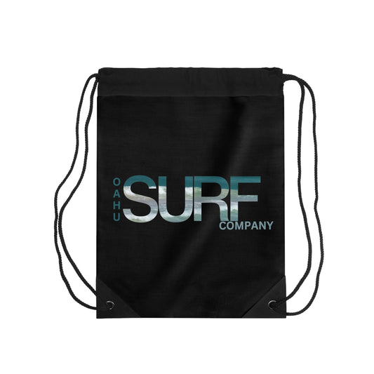 O'ahu Surf Company Surfer Drawstring Bag - Oahu Hawaii drawstring backpack - Black light weight travel bag