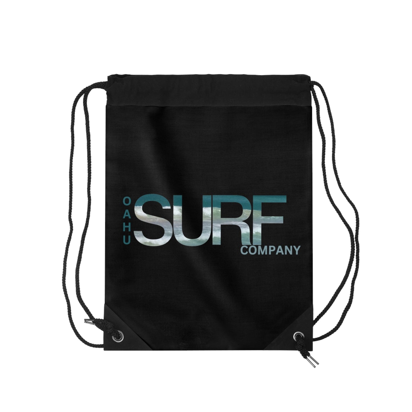 O'ahu Surf Company Surfer Drawstring Bag - Oahu Hawaii drawstring backpack - Black light weight travel bag