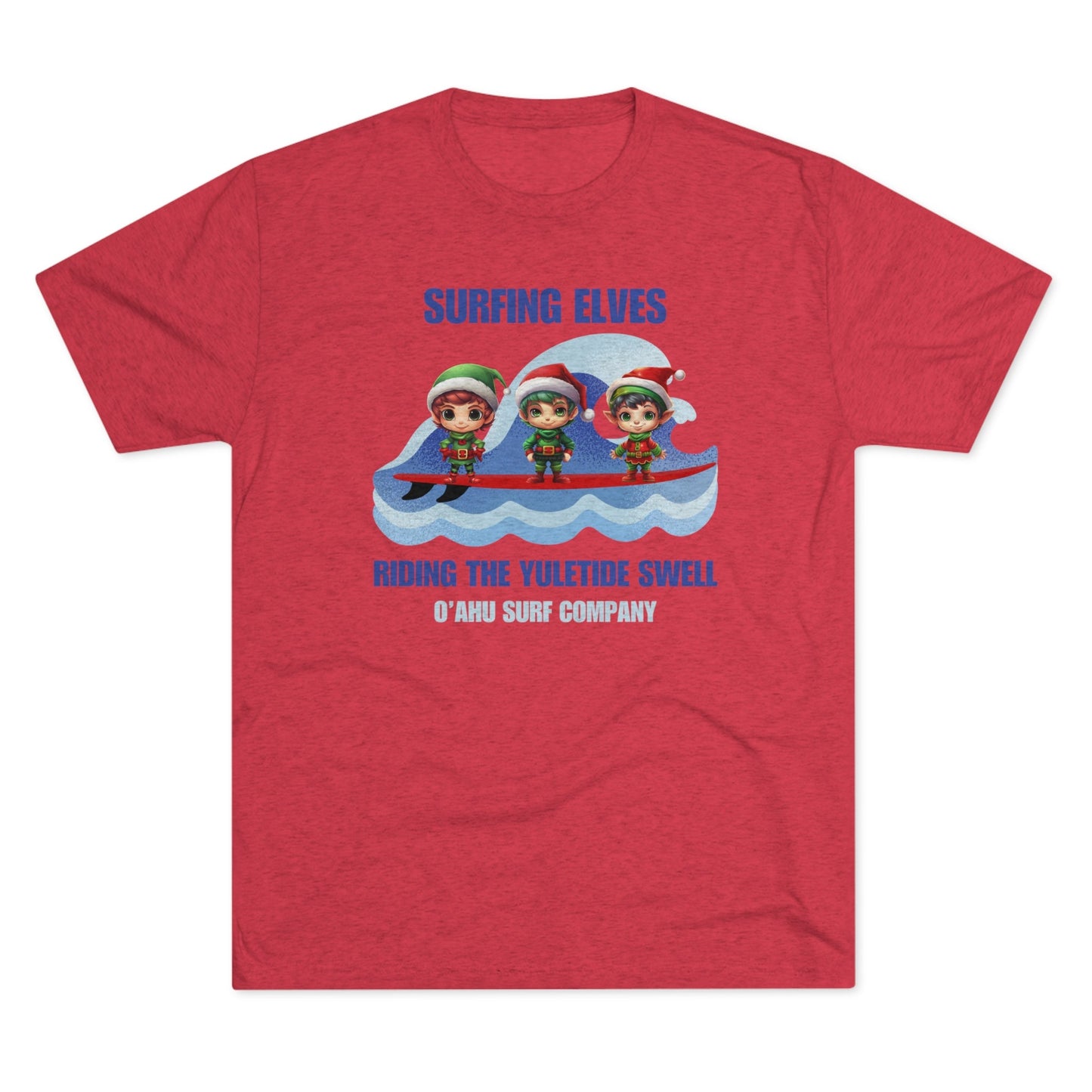 O'ahu Surf Company Surfing Elves Riding the Yuletide Swell T-shirt - O'ahu Surf Company