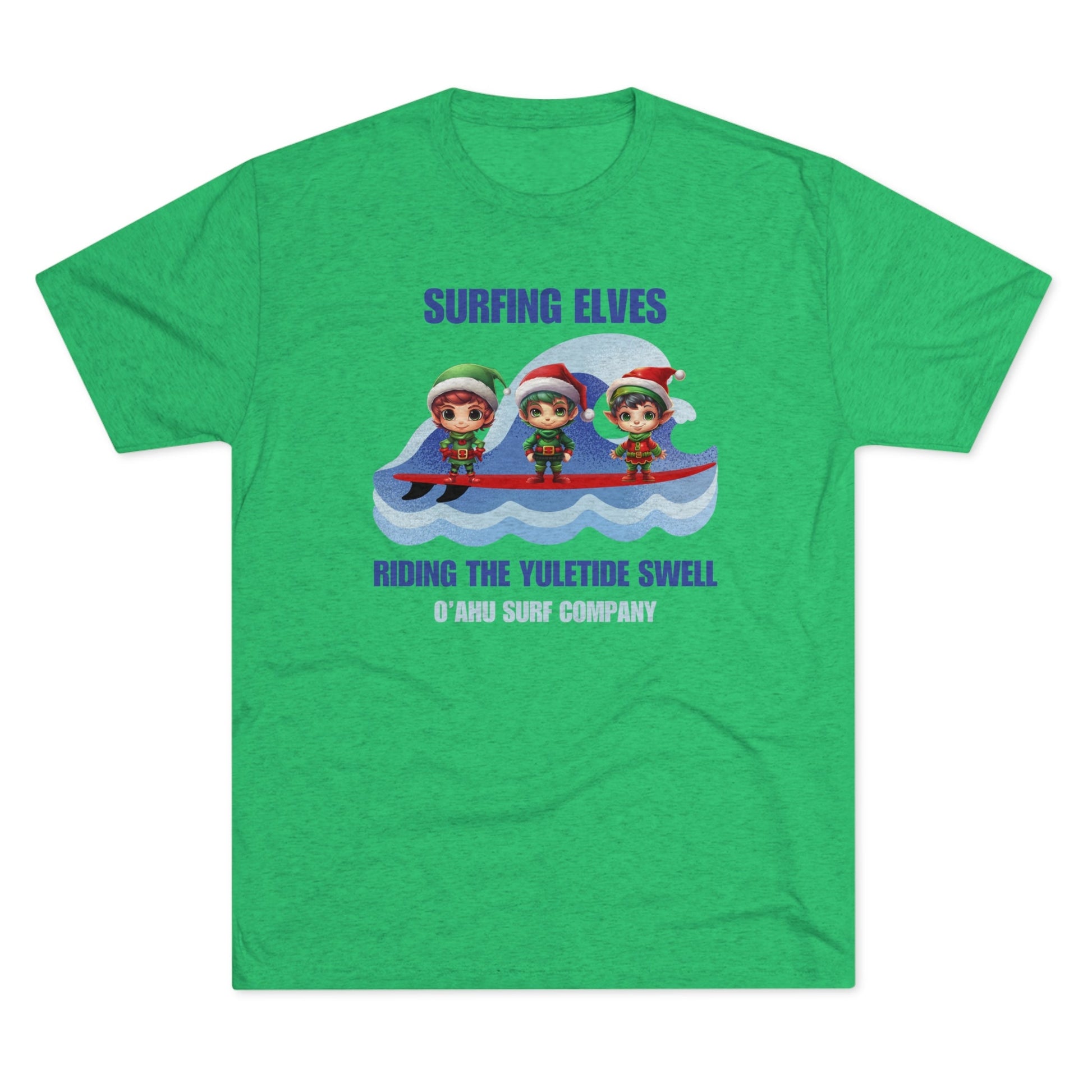 O'ahu Surf Company Surfing Elves Riding the Yuletide Swell T-shirt - O'ahu Surf Company