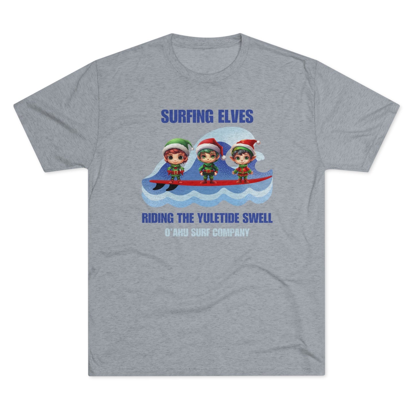 O'ahu Surf Company Surfing Elves Riding the Yuletide Swell T-shirt - O'ahu Surf Company