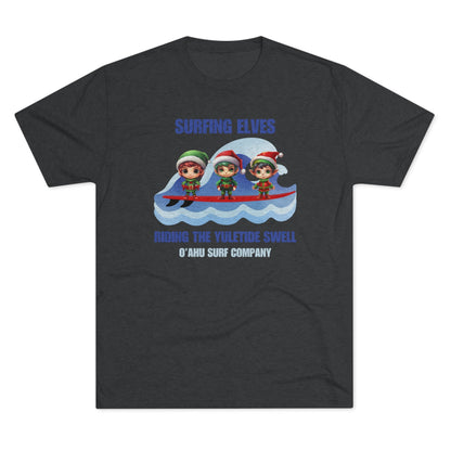 O'ahu Surf Company Surfing Elves Riding the Yuletide Swell T-shirt - O'ahu Surf Company