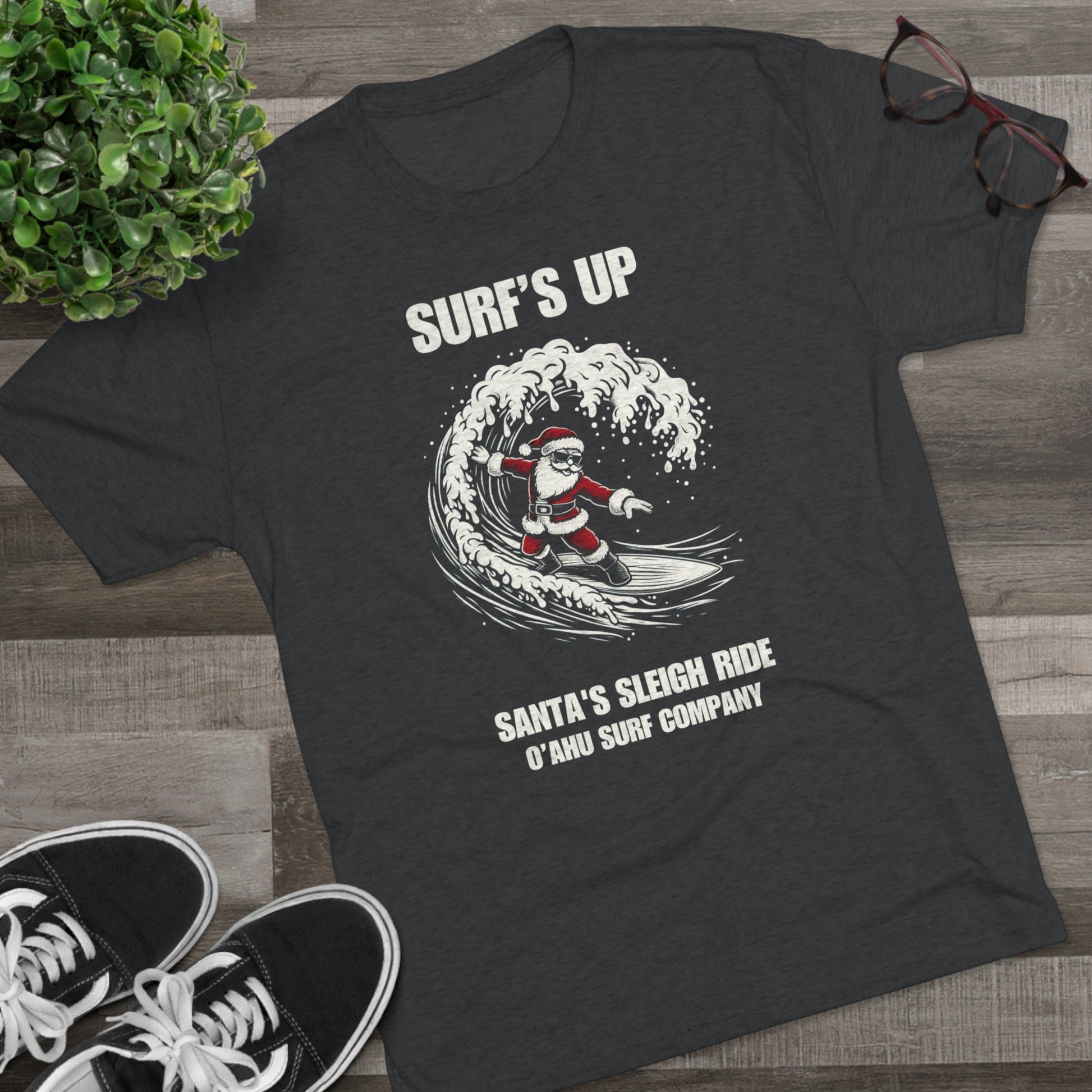 O'ahu Surf Company Surf's Up Santa's Sleigh Ride T-shirt - fun christmas sufing santa tshirt. Melekalikimaka tshirt.