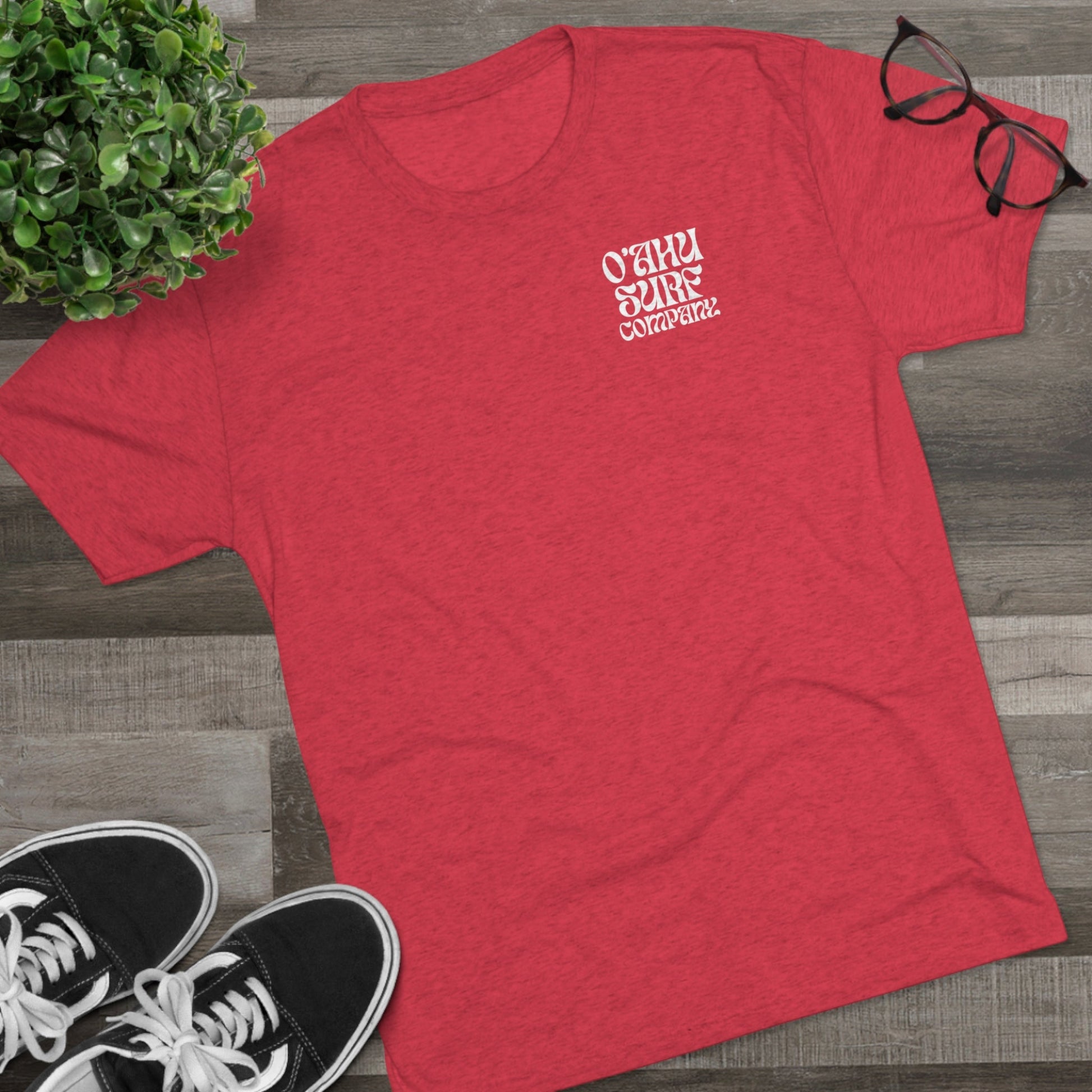 O'ahu Surf Company T-shirt Front and Back Logo in Red with White Logo