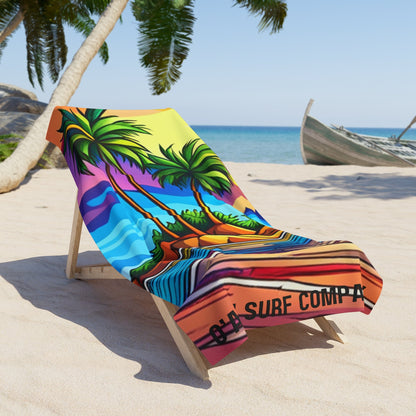 O'ahu Surf Company Tropical Island Beach Towel. Hawaii Beach Towel 36" × 72". Color towel with tropical ocean and palm trees.