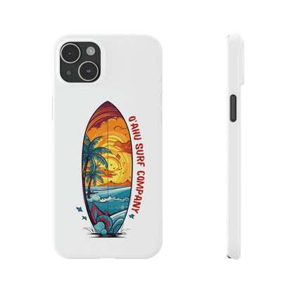 O'ahu Surf Company Tropical Surfboard iPhone Slim Case. Surfer iphone case. Colorful surfboard iphone case. iPhone 15 Plus