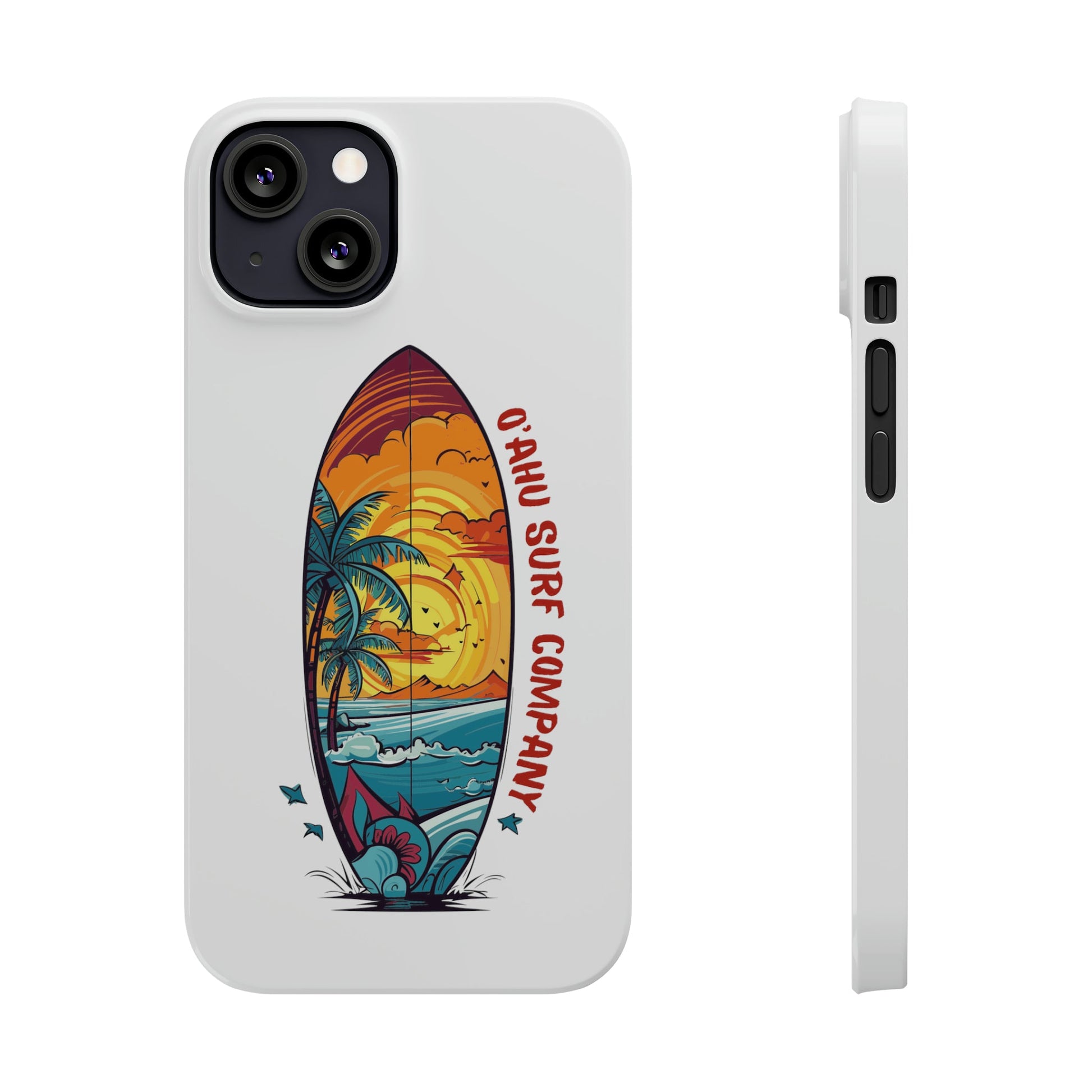 O'ahu Surf Company Tropical Surfboard iPhone Slim Case. Colorful Hawaii surfboard iphone case. iPhone 13