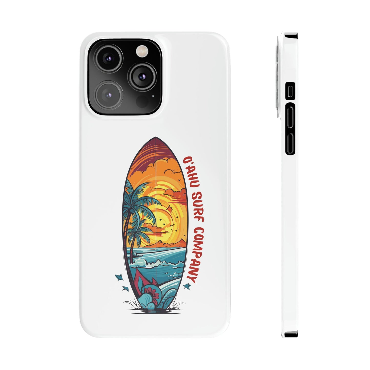 O'ahu Surf Company Tropical Surfboard iPhone Slim Case. Colorful Hawaii surfboard iphone case. iPhone 14 Pro Max