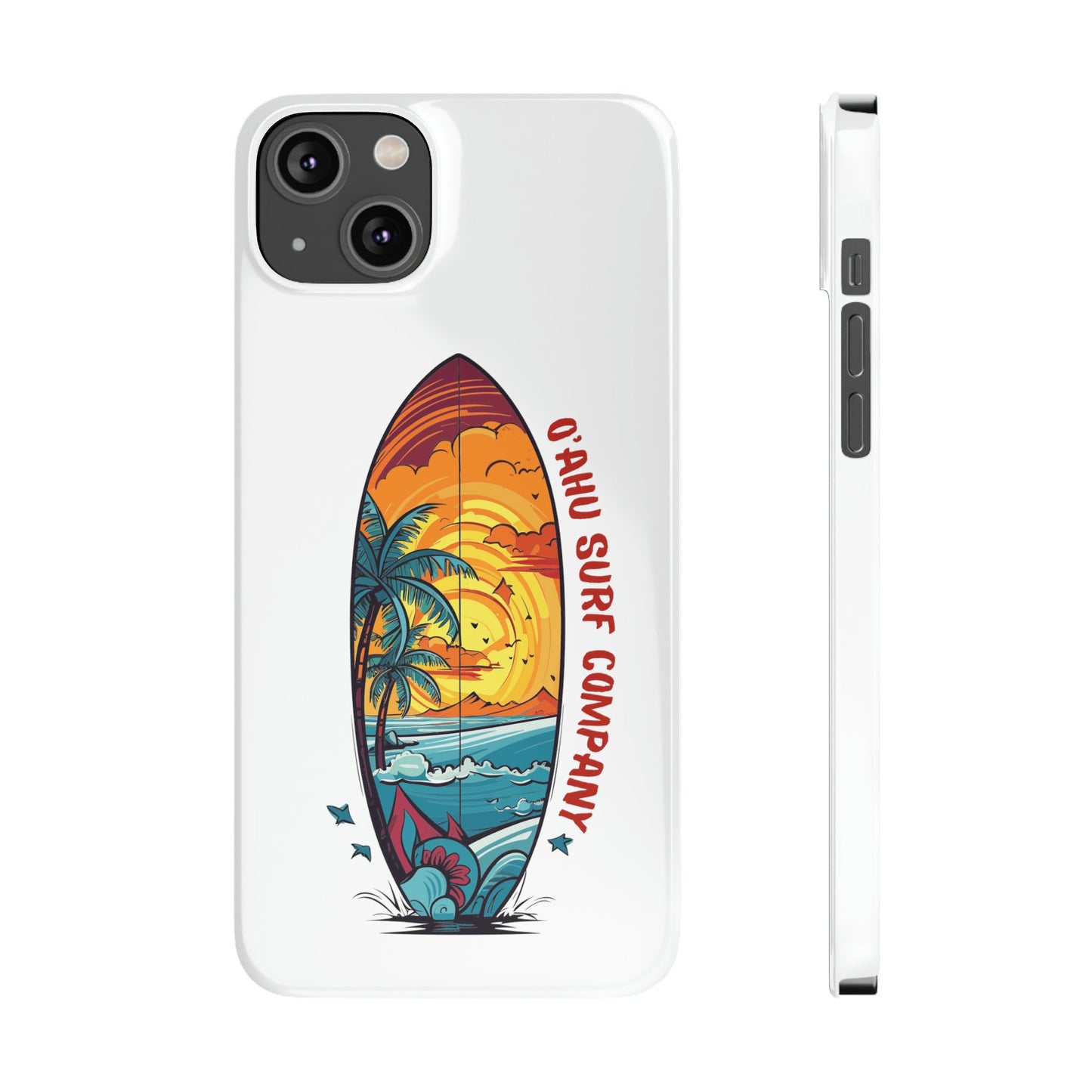 O'ahu Surf Company Tropical Surfboard iPhone Slim Case. Colorful Hawaii surfboard iphone case. iPhone 14 Plus