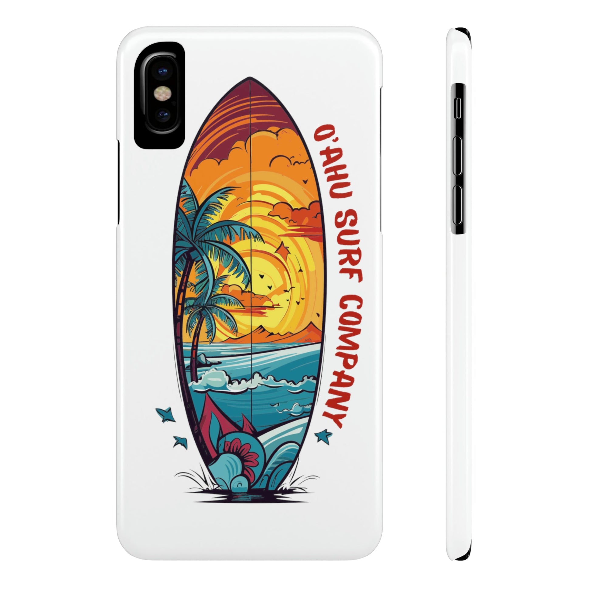 O'ahu Surf Company Tropical Surfboard iPhone Slim Case. Colorful Hawaii surfboard iphone case. iPhone X Slim