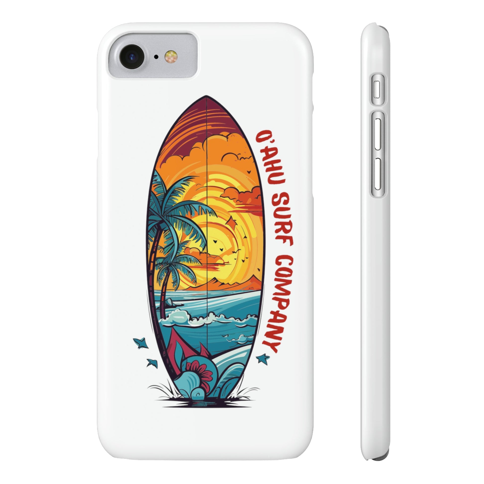 O'ahu Surf Company Tropical Surfboard iPhone Slim Case. Colorful Hawaii surfboard iphone case. iPhone 7, iPhone 8 Slim