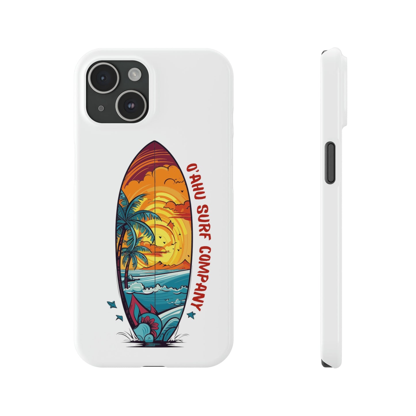 O'ahu Surf Company Tropical Surfboard iPhone Slim Case. Surfer iphone case. Colorful Hawaii surfboard iphone case. iPhone 15