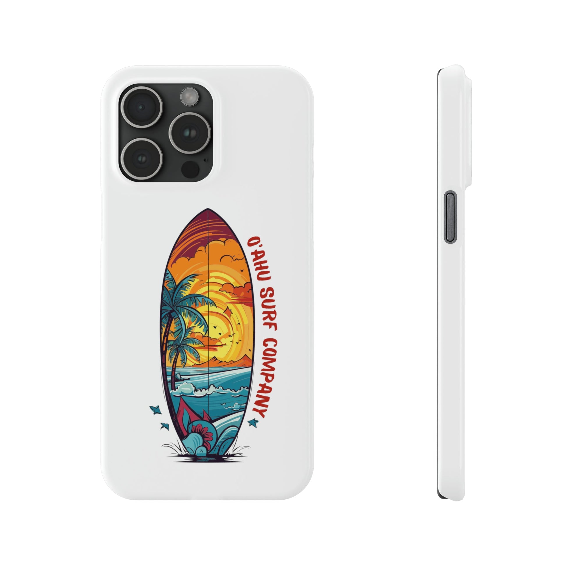 O'ahu Surf Company Tropical Surfboard iPhone Slim Case. Colorful Hawaii surfboard iphone case. iPhone 15 Pro Max