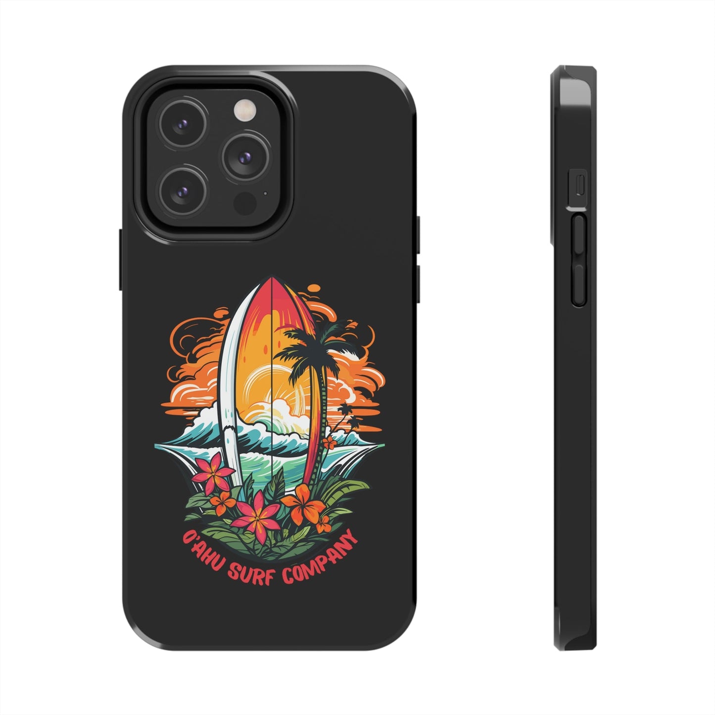 O'ahu Surf Company Tropical Surfboard iPhone Tough Case. Colorful Hawaii surfboard iphone case. iPhone 14 Pro Max