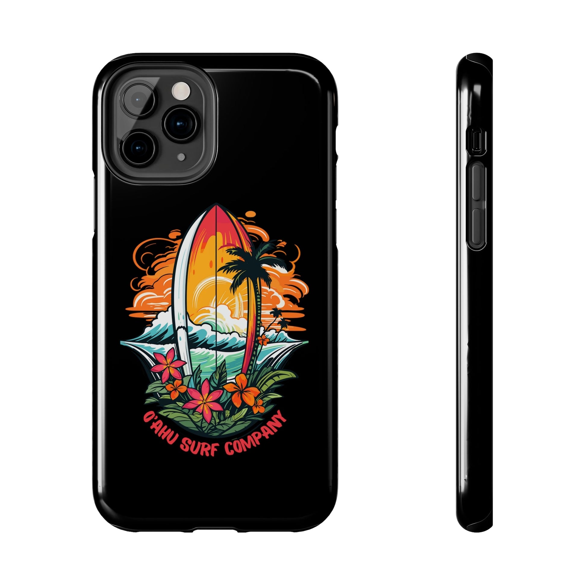 O'ahu Surf Company Tropical Surfboard iPhone Tough Case. Colorful Hawaii surfboard iphone case. iPhone 11 Pro