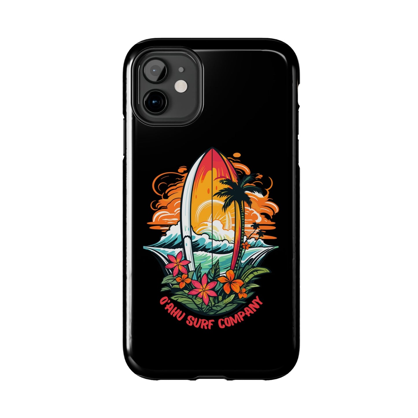 O'ahu Surf Company Tropical Surfboard iPhone Tough Case. Colorful Hawaii surfboard iphone case.