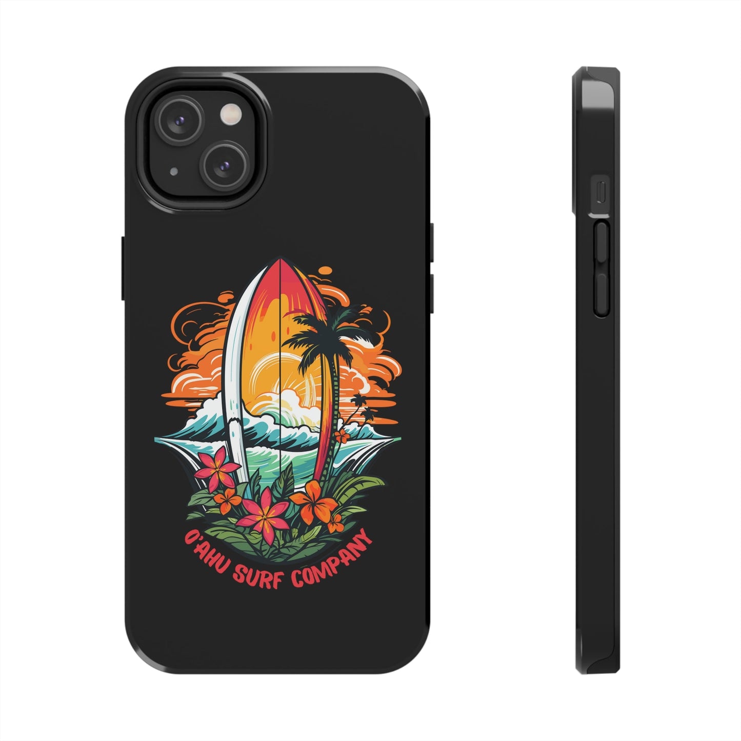 O'ahu Surf Company Tropical Surfboard iPhone Tough Case. Colorful Hawaii surfboard iphone case. iPhone 14 Plus