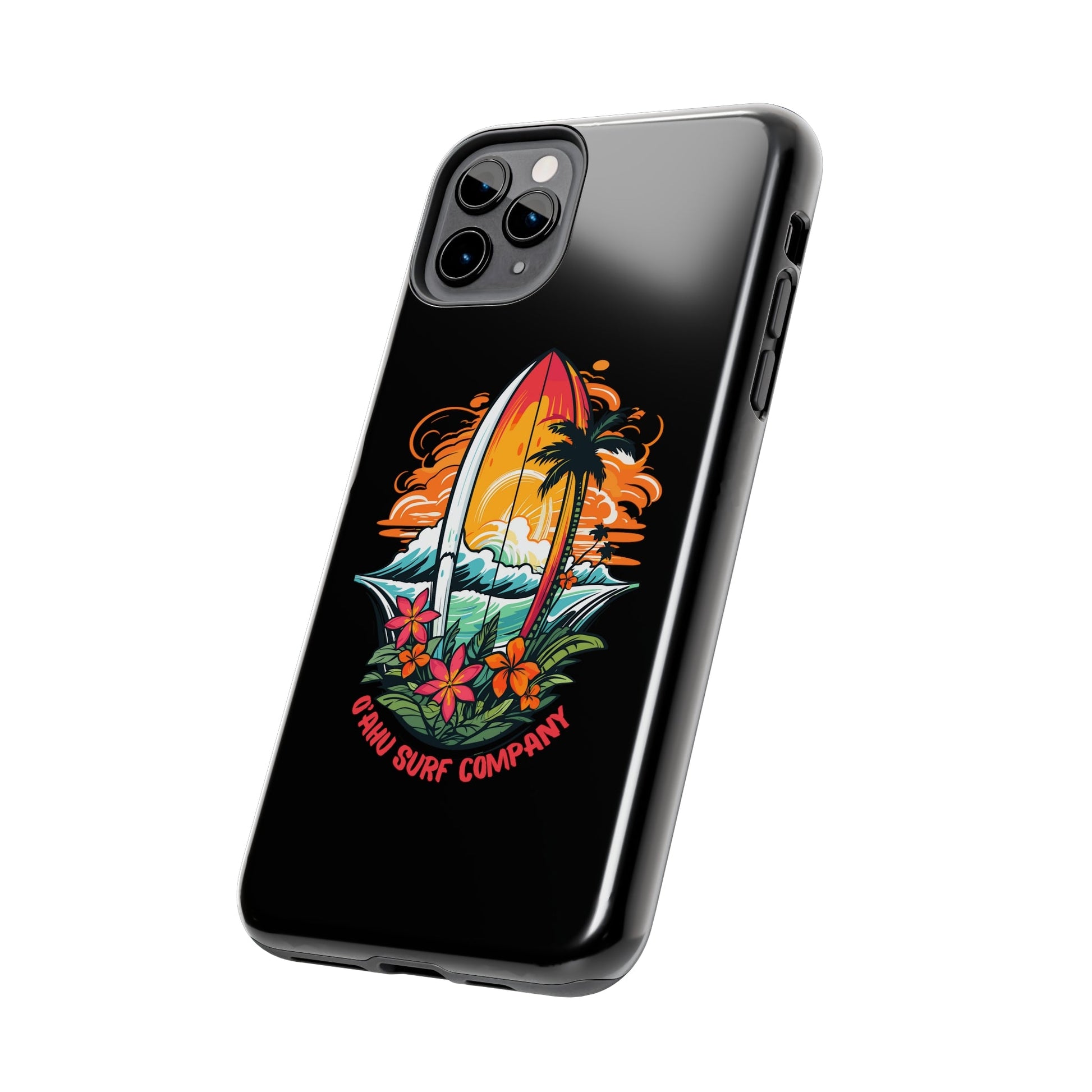 O'ahu Surf Company Tropical Surfboard iPhone Tough Case. Colorful Hawaii surfboard iphone case.