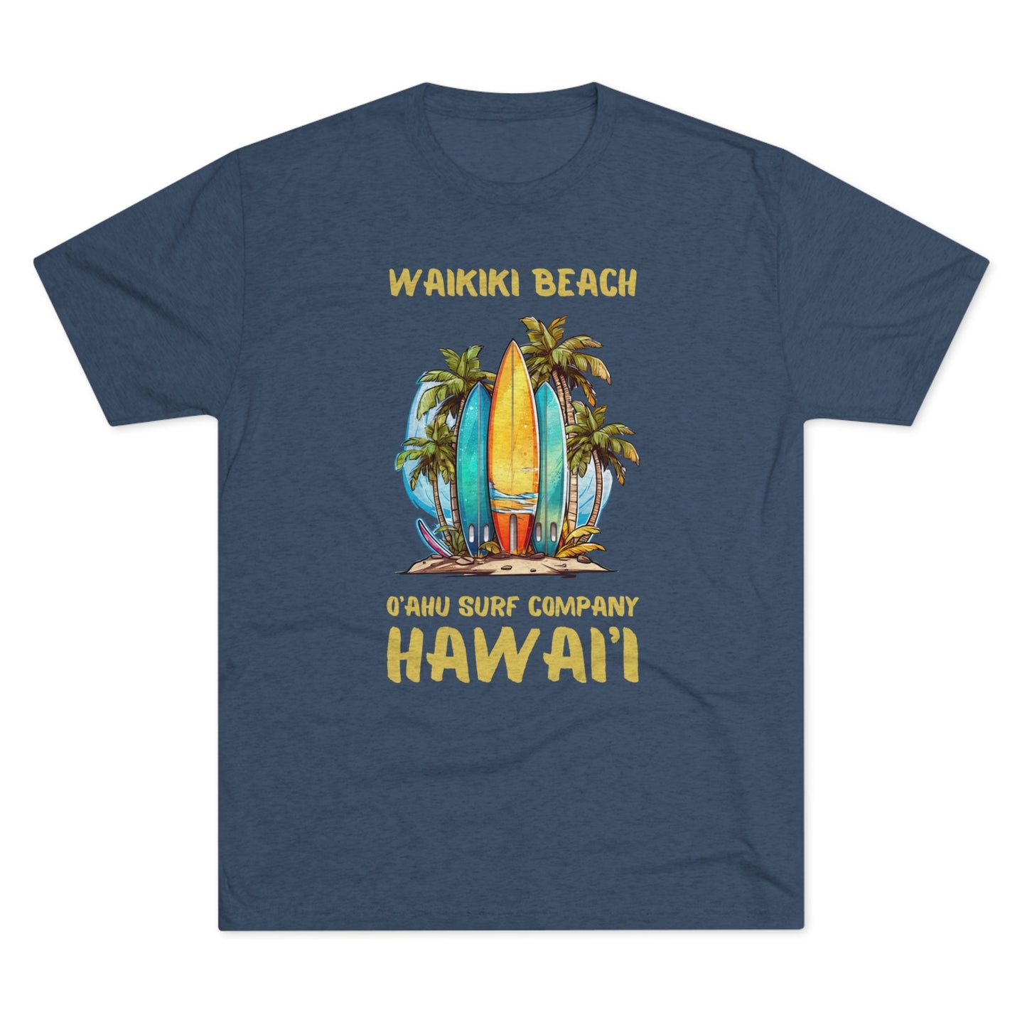 O'ahu Surf Company Waikiki Hawaii Beach Surfboard Palms T-shirt - O'ahu Surf Company