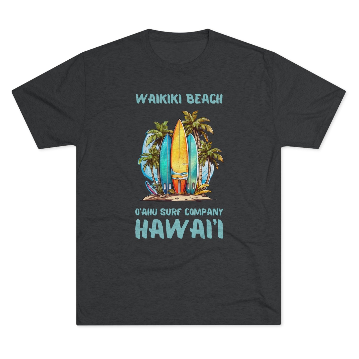 O'ahu Surf Company Waikiki Hawaii Beach Surfboard Palms T-shirt - O'ahu Surf Company