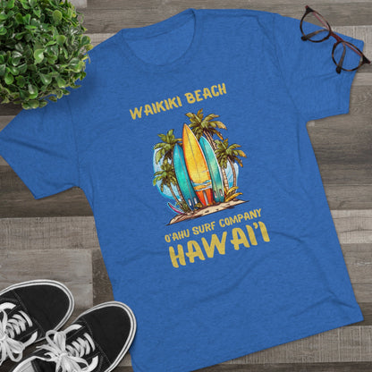 O'ahu Surf Company Waikiki Hawaii Beach Surfboard Palms T-shirt - O'ahu Surf Company