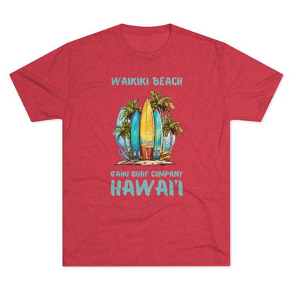 O'ahu Surf Company Waikiki Hawaii Beach Surfboard Palms T-shirt - O'ahu Surf Company