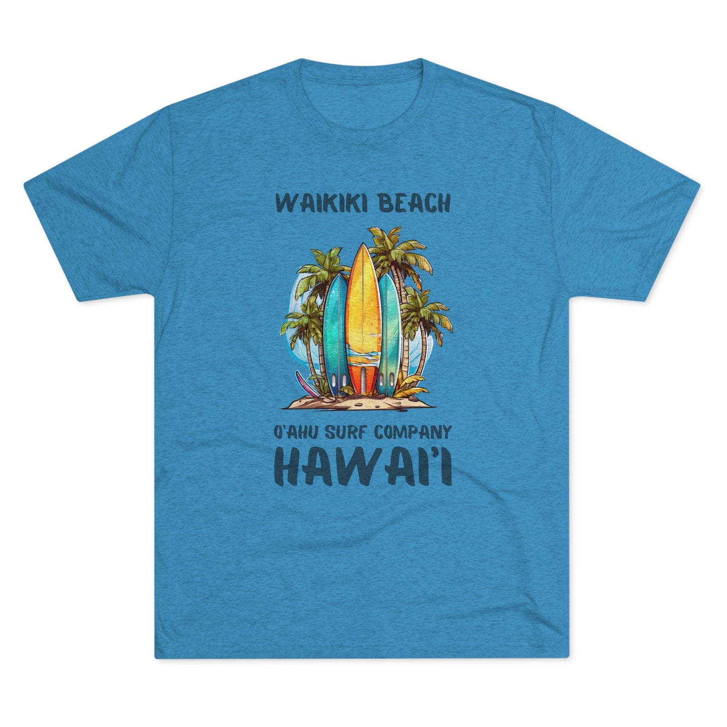 O'ahu Surf Company Waikiki Hawaii Beach Surfboard Palms T-shirt - O'ahu Surf Company