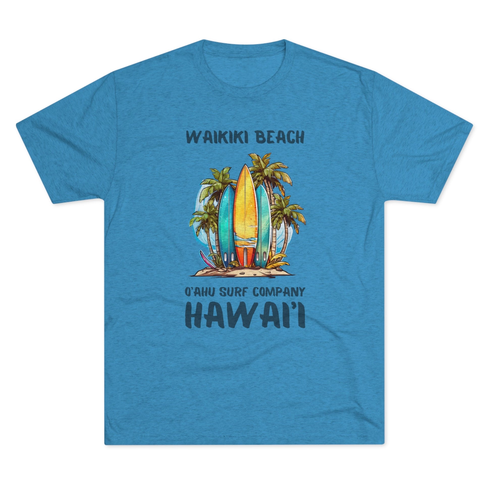 O'ahu Surf Company Waikiki Hawaii Beach Surfboard Palms T-shirt - O'ahu Surf Company