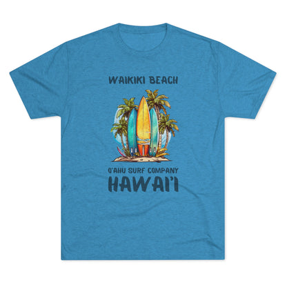 O'ahu Surf Company Waikiki Hawaii Beach Surfboard Palms T-shirt - O'ahu Surf Company