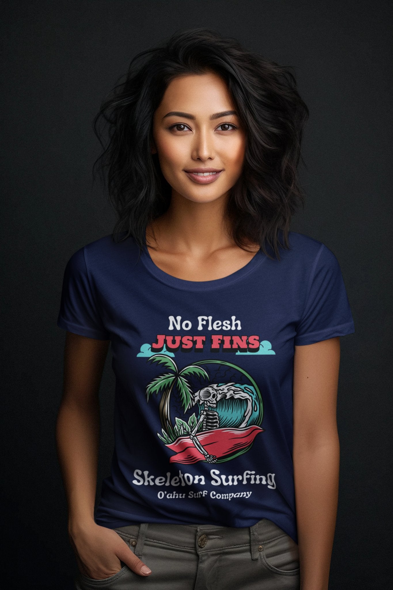 O'ahu Surf Company Women's Skeleton Surfing T-Shirt - O'ahu Surf Company