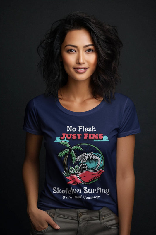 O'ahu Surf Company Women's Skeleton Surfing T-Shirt - O'ahu Surf Company